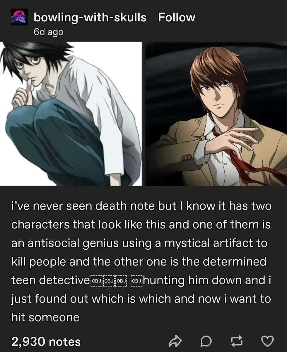 The image displays two anime characters side-by-side. On the left is a character with black hair, crouching and holding a…