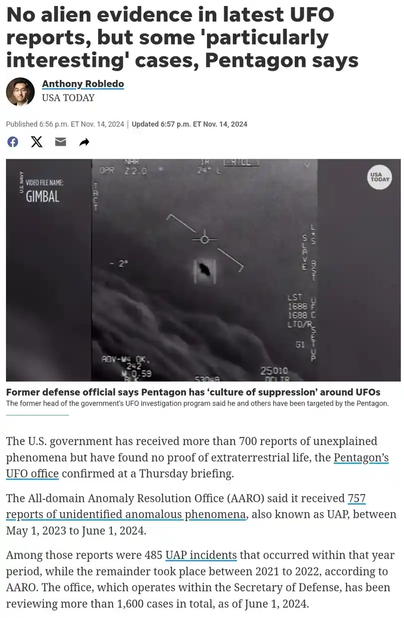 Pentagon's Latest UFO Reports: No Alien Evidence, But Intriguing Cases