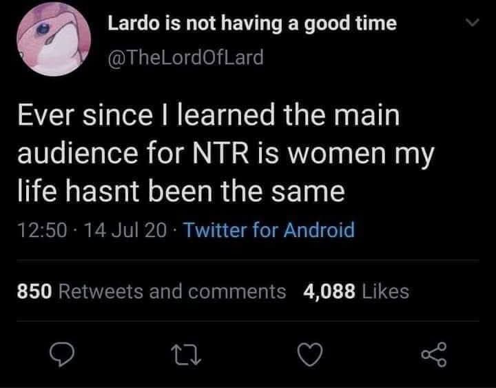 A screenshot of a tweet from user @TheLordOfLard, whose profile picture is a pink cartoon lard character. The tweet reads…