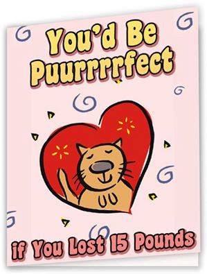 A pink Valentine's card features a cartoon cat with closed eyes and a content expression, sitting inside a large red heart…