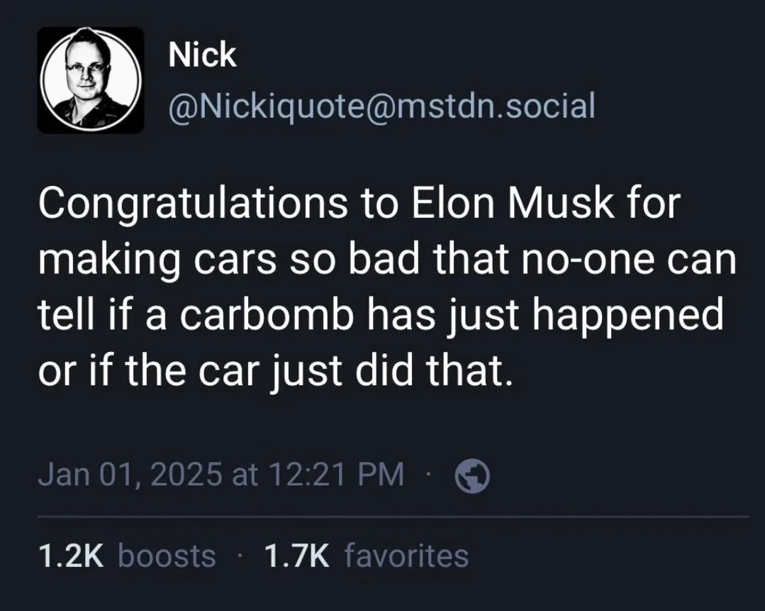A screenshot of a social media post by user Nick, featuring a black-and-white profile picture and a dark background. The…