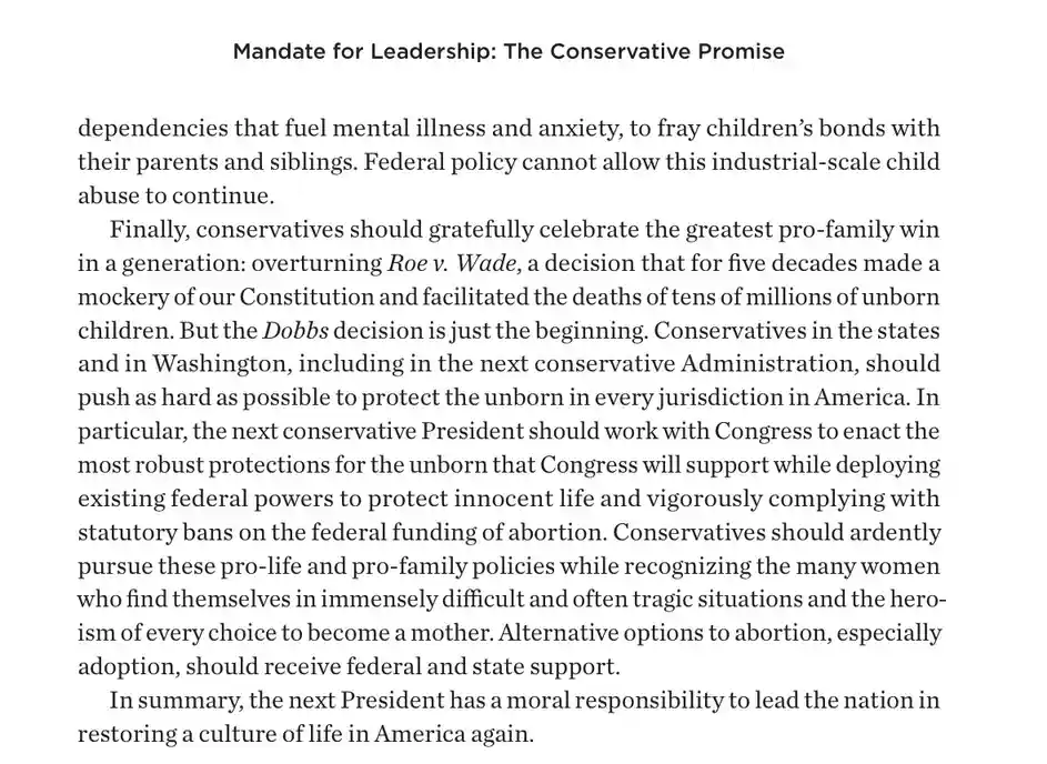 The image displays a page of text titled 'Mandate for Leadership: The Conservative Promise,' which contains a passage…