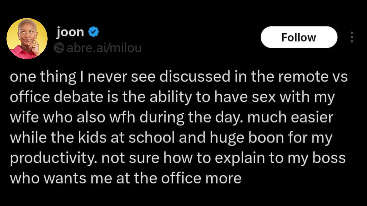 A screenshot of a tweet by user 'joon' with a profile picture of a woman looking thoughtful. The tweet text humorously…