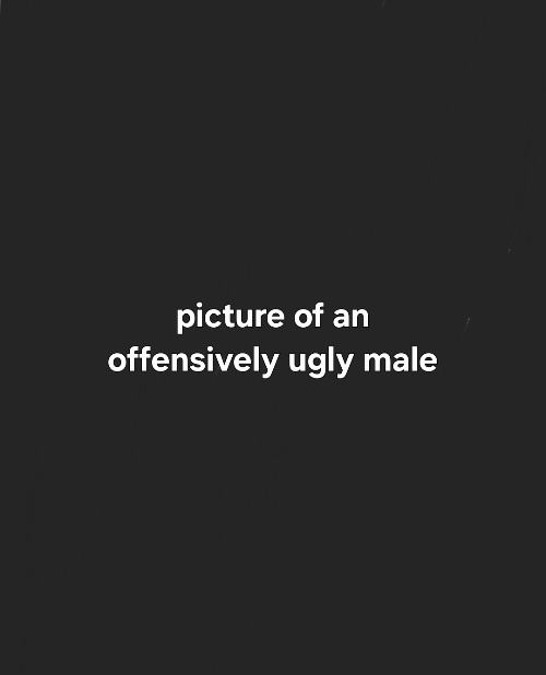 The image is a plain black background with centered white text that reads 'picture of an offensively ugly male'. There are…