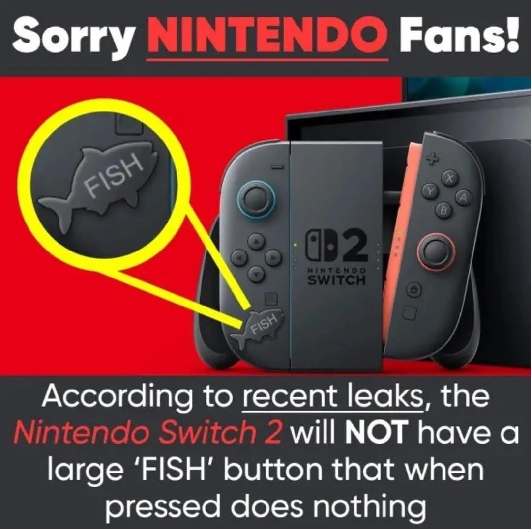 An image of a Nintendo Switch 2 console and controllers, with a yellow magnifying glass highlighting a fish-shaped button…