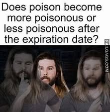 The image shows three identical men with long hair and beards, arranged side by side. The man in the center has a shocked…