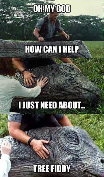 A four-panel meme image from the movie Jurassic Park, showing a man and a woman petting a baby dinosaur. The text overlays…