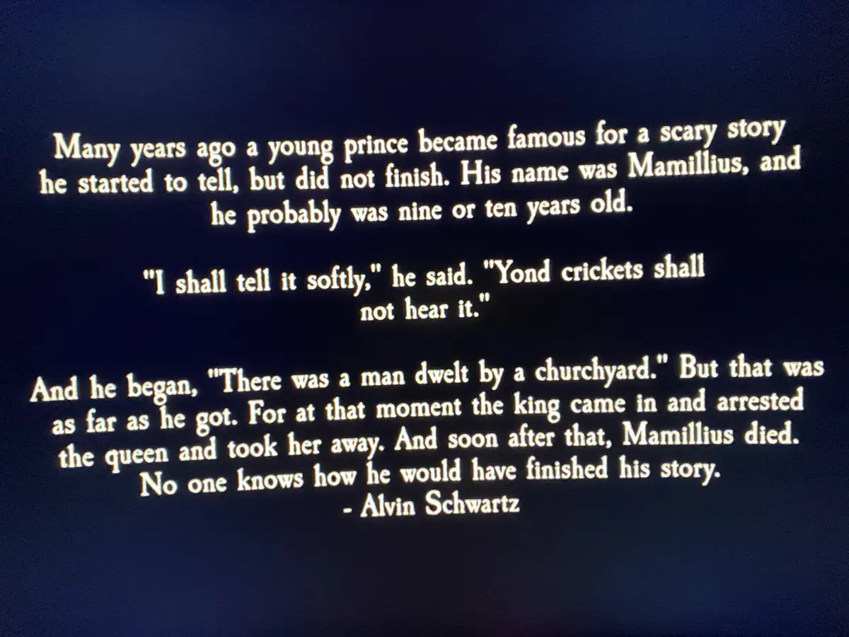 The image displays a dark blue background with white serif text, presenting a short poem by Alvin Schwartz. The poem tells…