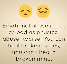 Two sad face emojis are shown above a block of text that reads 'Emotional abuse is just as bad as physical abuse. Worsel You…