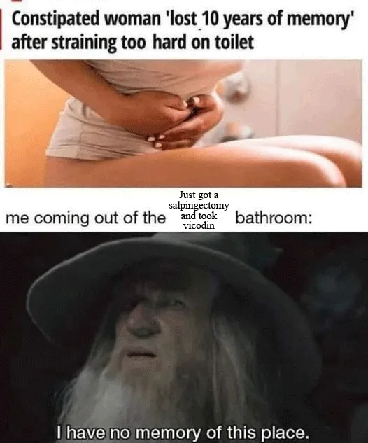The meme features two panels. The top panel shows a woman in shorts clutching her stomach, with text claiming she 'lost 10…