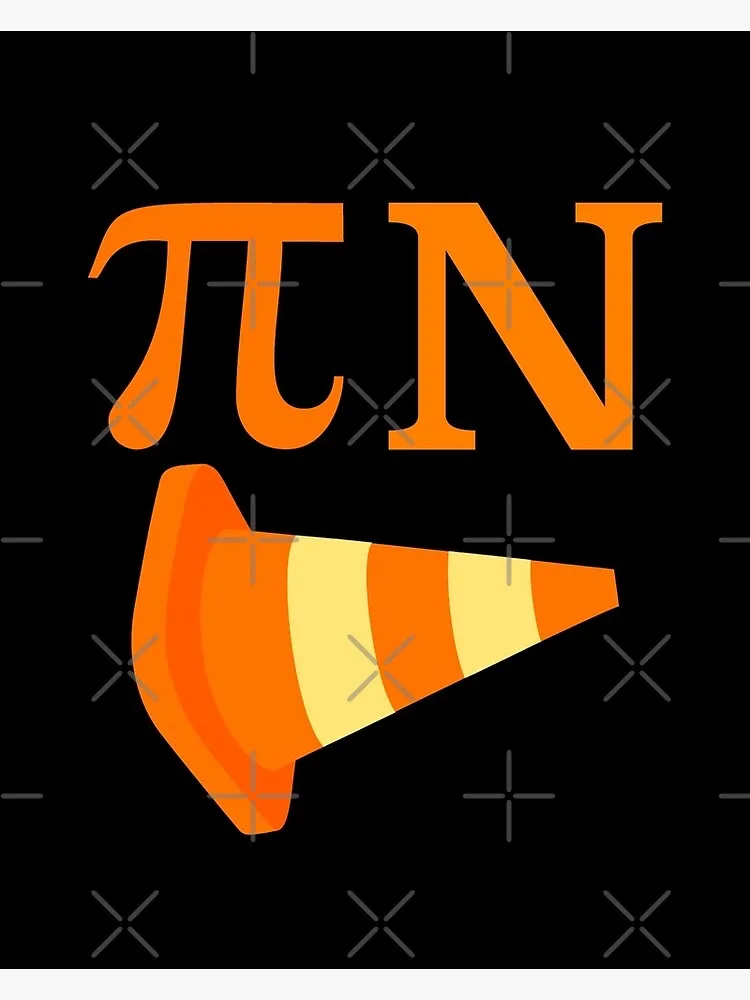A black background features large orange text reading 'πN' above a cartoon-style traffic cone with alternating orange and…