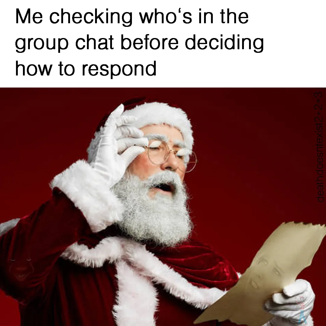 A man dressed as Santa Claus, wearing a red velvet suit with white fur trim and glasses, holds a scroll while adjusting his…