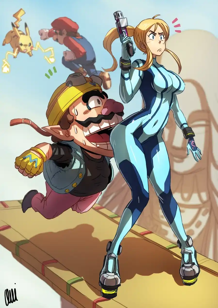 A cartoon image shows a terrified, sweating, mustachioed man in a yellow hat and red pants running frantically on a narrow…