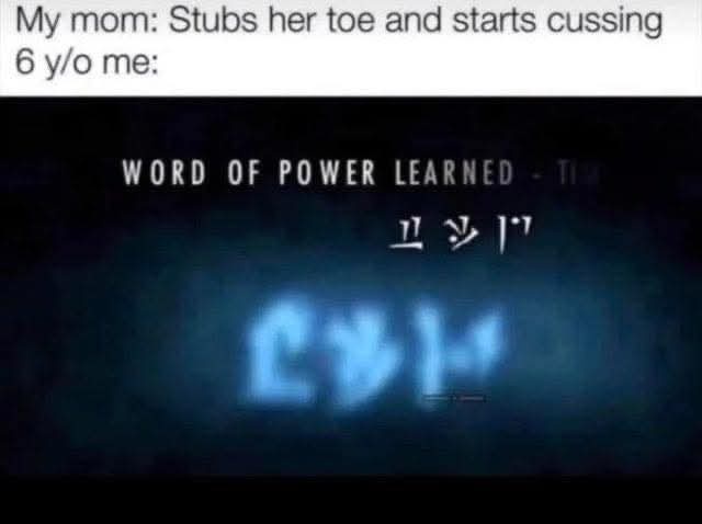 The image shows a dark, cinematic scene with glowing blue runes and text that reads 'WORD OF POWER LEARNED - TIER' above…