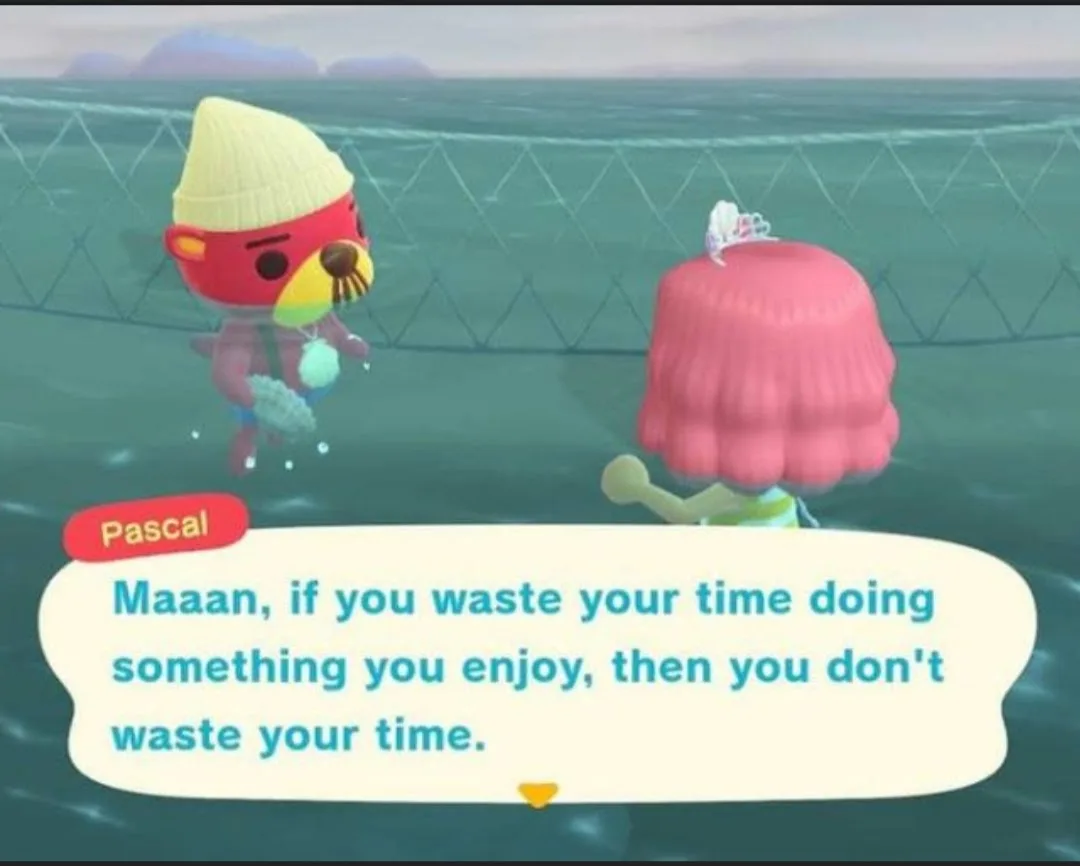 In a scene from Animal Crossing, the character Pascal, a red bird wearing a yellow beanie, is speaking to another character…