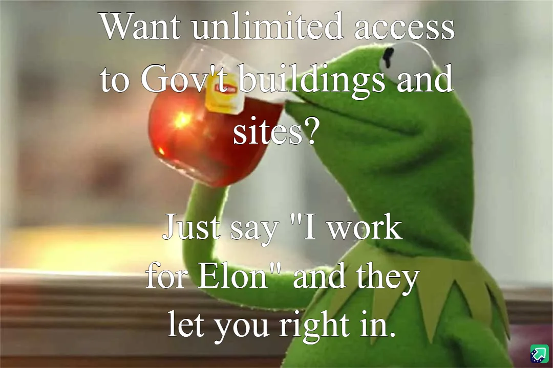 A green frog puppet, Kermit the Frog, is shown holding a glass of tea with a tea bag, looking smugly at the camera. White…