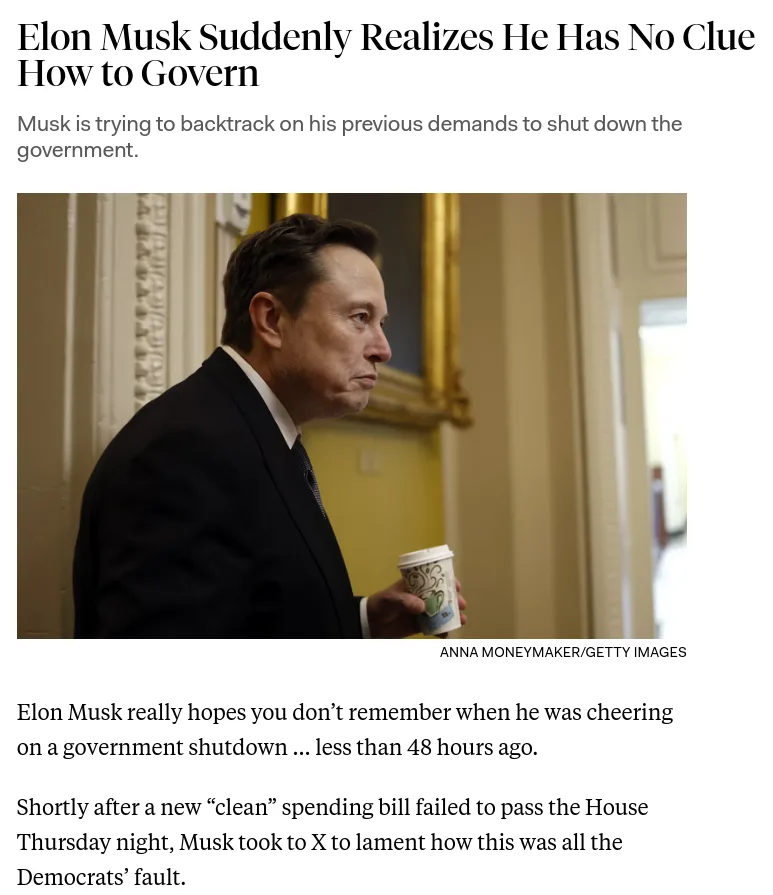 A photo of Elon Musk in a dark suit holding a coffee cup, looking concerned while standing in an ornate hallway. The…