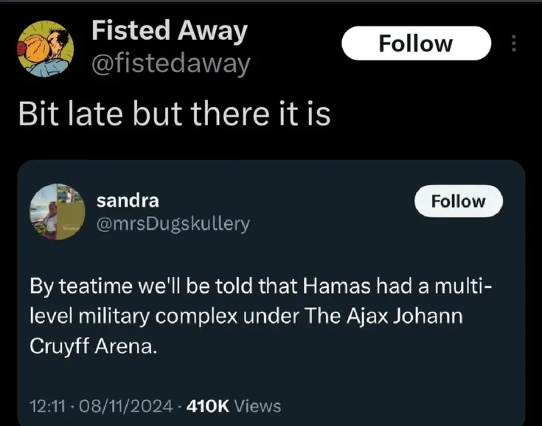 A screenshot of a Twitter/X post by user 'Fisted Away' reposting another user's tweet. The reposted tweet, from user…